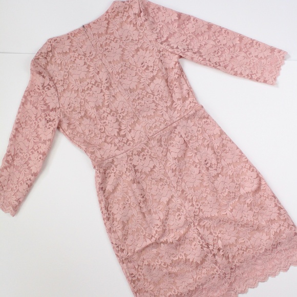V-Neck Pastel Pink Lace Formal Mini Dress - Picture 8 of 8